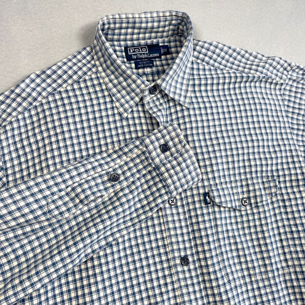 VTG Polo Ralph Lauren Mens M Wyatt Blue Check Button Down Shirt Preppy Old Money